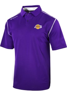 Columbia Los Angeles Lakers Mens Purple Heat Seal Omni-Wick Shotgun Short Sleeve Polo