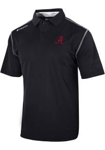 Columbia Alabama Crimson Tide Mens Black Heat Seal Omni-Wick Shotgun Short Sleeve Polo