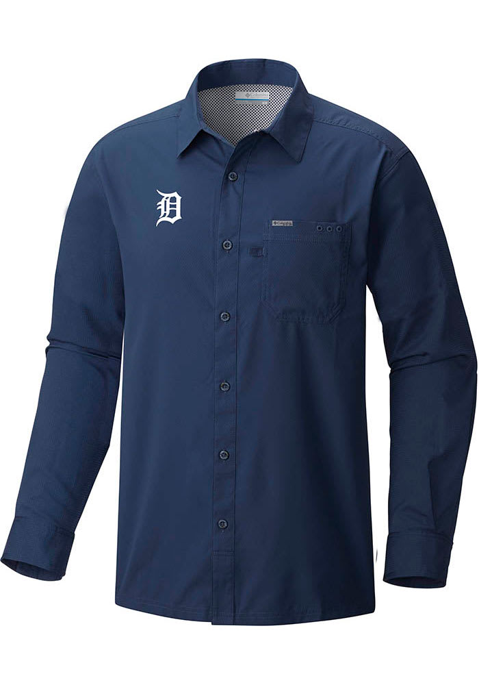 Columbia Detroit Tigers Navy Slack Tide Long Sleeve Button-Up Shirt