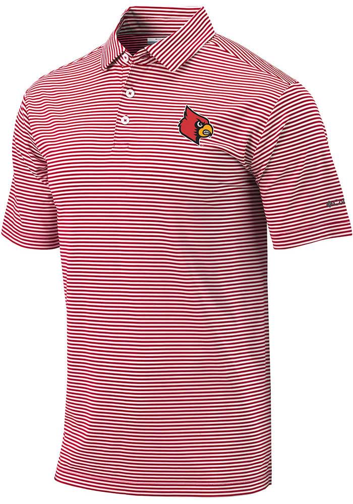 Columbia Louisville Cardinals Mens Red Club Invite Short Sleeve Polo