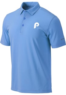 Columbia Philadelphia Phillies Mens Light Blue Invite Stripe Short Sleeve Polo