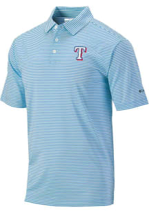 Columbia Texas Rangers Mens Light Blue Invite Stripe Short Sleeve Polo