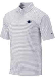 Mens Penn State Nittany Lions Grey Columbia Invite Stripe Short Sleeve Polo Shirt