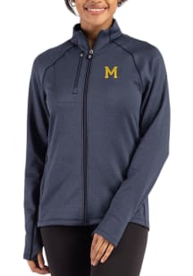 Womens Michigan Wolverines Navy Blue Cutter and Buck Vault Peshastin Long Sleeve Full Zip Jacket