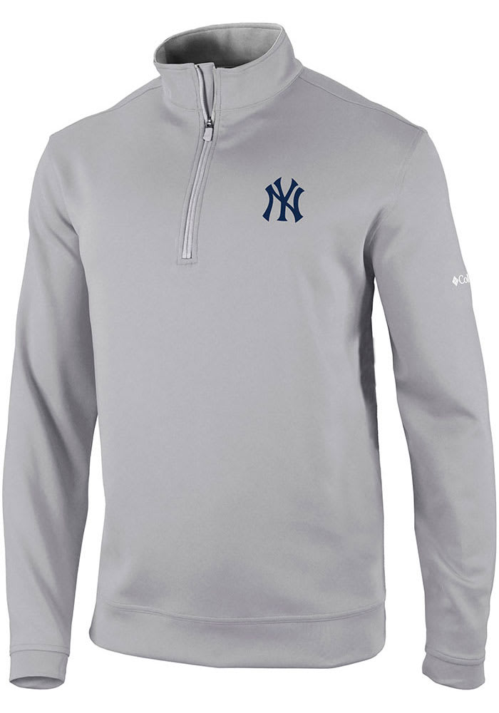 Columbia New York Yankees Grey Heat Seal Omni Wick Wickhams Hills Long Sleeve 1/4 Zip Pullover, Grey, 100% POLYESTER, Size 2XL, Rally House