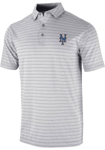 Columbia New York Mets Mens Grey Heat Seal Post Round Short Sleeve Polo