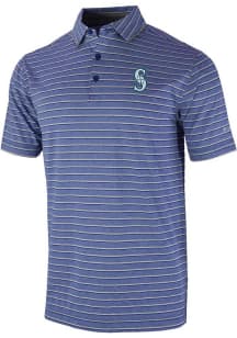 Columbia Seattle Mariners Mens Navy Blue Heat Seal Post Round Short Sleeve Polo