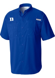 Columbia Duke Blue Devils Mens Blue Heat Seal Tamiami Short Sleeve Dress Shirt