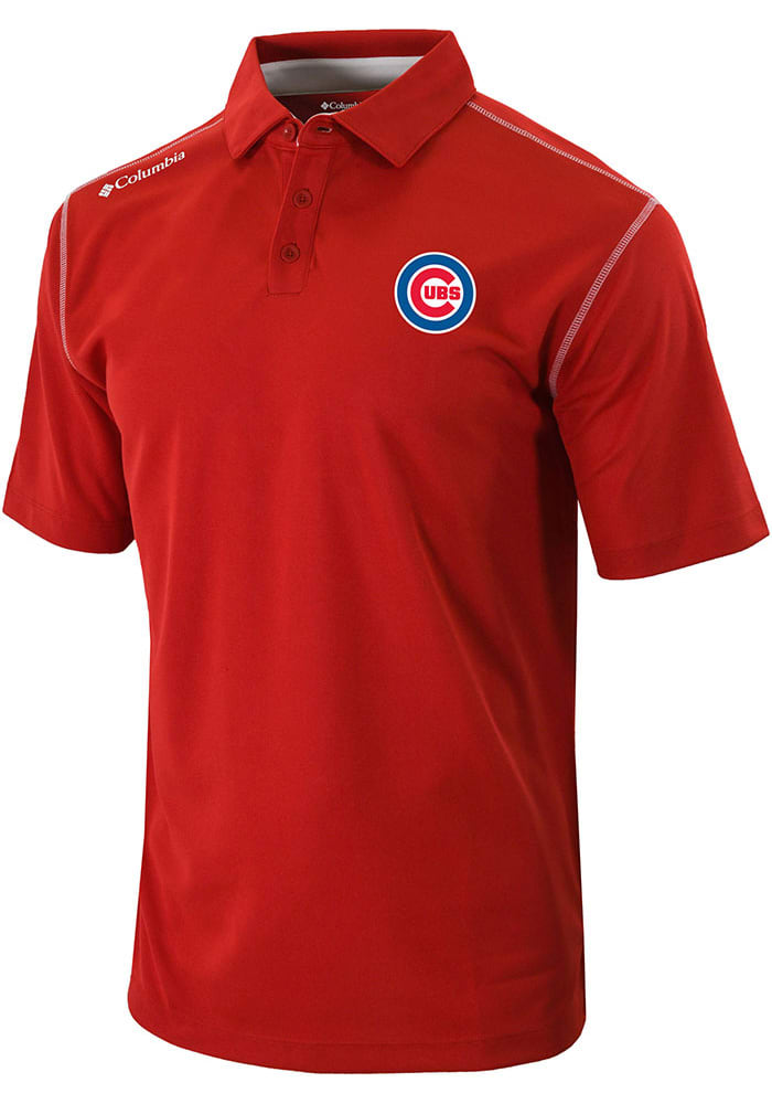 Columbia Chicago Cubs Red Heat Seal Post Round Short Sleeve Polo, Red, 91% Polyester / 9% SPANDEX, Size XL, Rally House