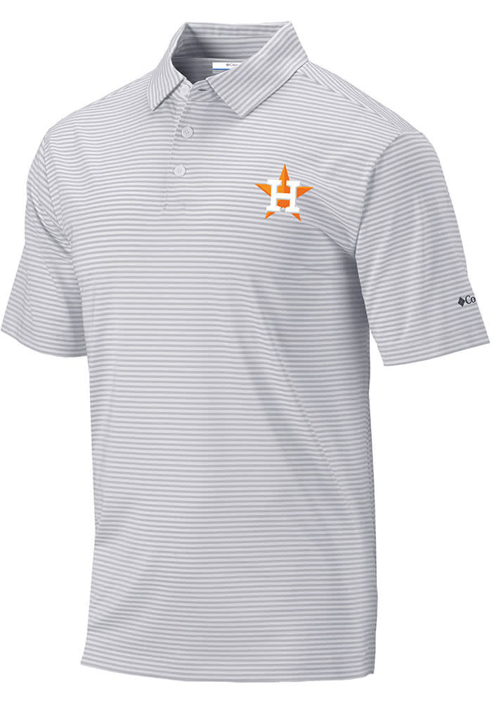 Columbia Houston Astros Grey Heat Seal Post Round Short Sleeve Polo, Grey, 91% Polyester / 9% SPANDEX, Size S, Rally House