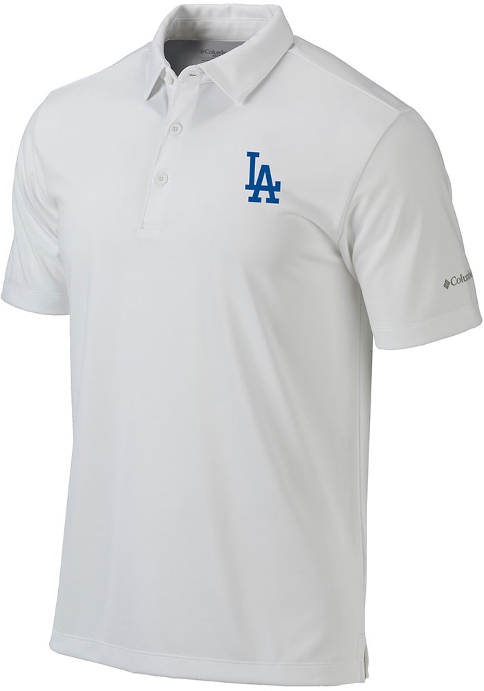 Columbia Los Angeles Dodgers Grey Heat Seal Post Round Short Sleeve Polo, Grey, 91% Polyester / 9% SPANDEX, Size XL, Rally House