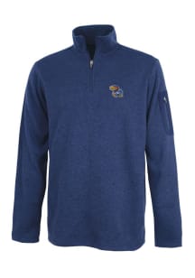 Kansas Jayhawks Mens Navy Blue Heathered Fleece Long Sleeve 1/4 Zip Pullover