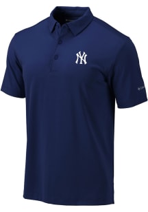 Columbia New York Yankees Mens Navy Blue Heat Seal Drive Short Sleeve Polo