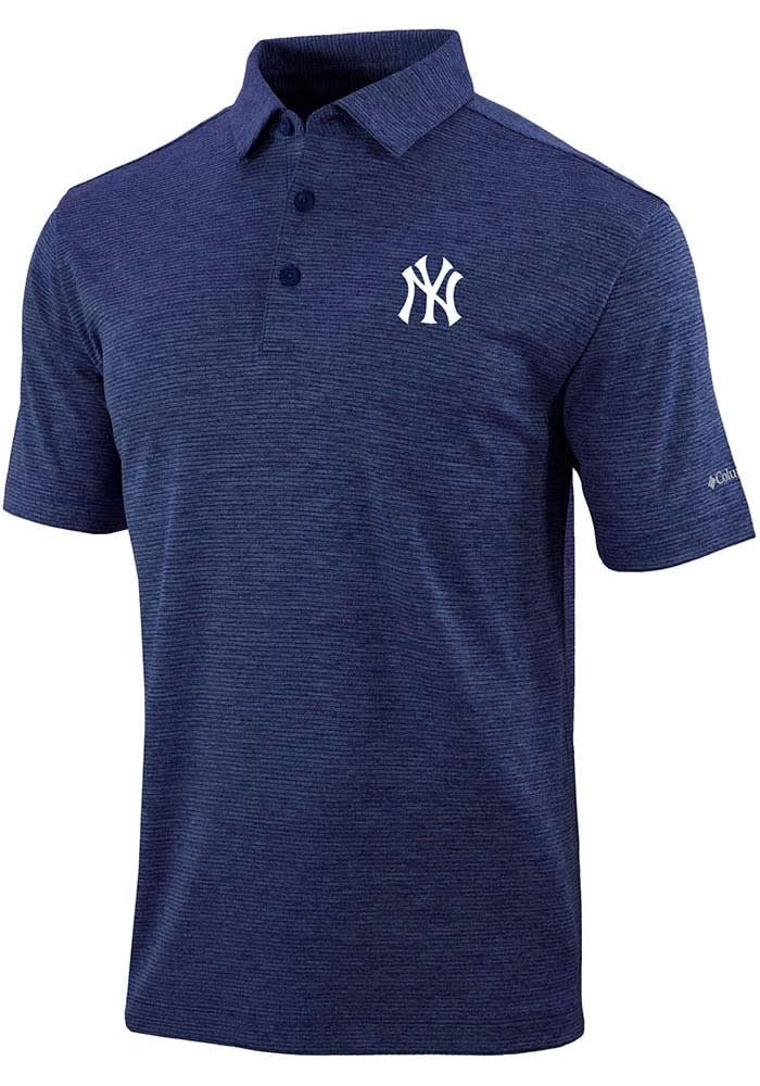 Columbia New York Yankees Navy Blue Heat Seal Post Round Short Sleeve Polo, Navy Blue, 91% Polyester / 9% SPANDEX, Size S, Rally House