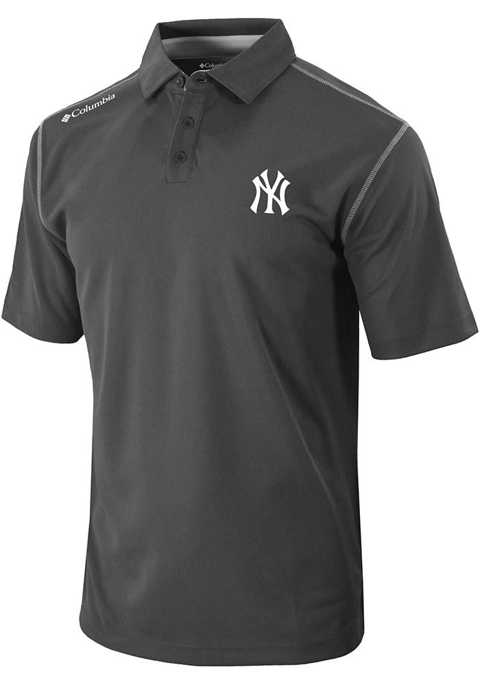 Columbia New York Yankees Navy Blue Heat Seal Post Round Short Sleeve Polo, Navy Blue, 91% Polyester / 9% SPANDEX, Size S, Rally House