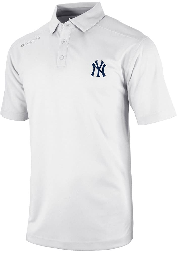 Columbia New York Yankees Navy Blue Heat Seal Post Round Short Sleeve Polo, Navy Blue, 91% Polyester / 9% SPANDEX, Size S, Rally House