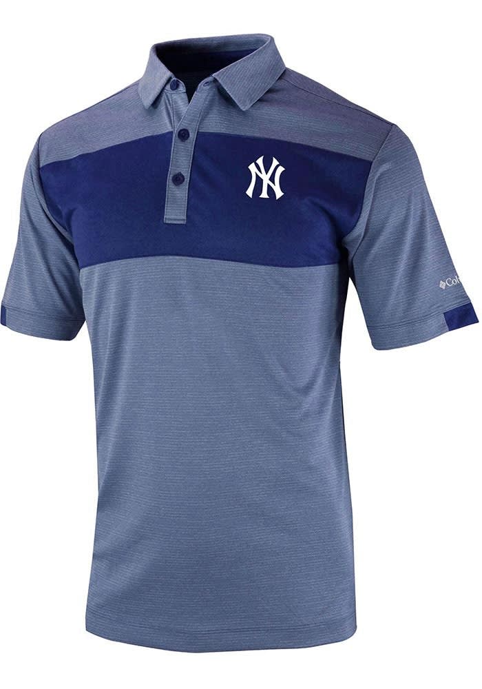 Columbia New York Yankees Navy Blue Heat Seal Post Round Short Sleeve Polo, Navy Blue, 91% Polyester / 9% SPANDEX, Size S, Rally House