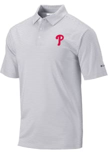 Columbia Philadelphia Phillies Mens Grey Heat Seal Omni-Wick Club Invite Short Sleeve Polo