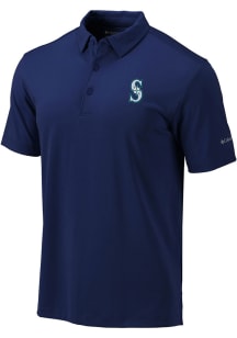 Columbia Seattle Mariners Mens Navy Blue Heat Seal Drive Short Sleeve Polo