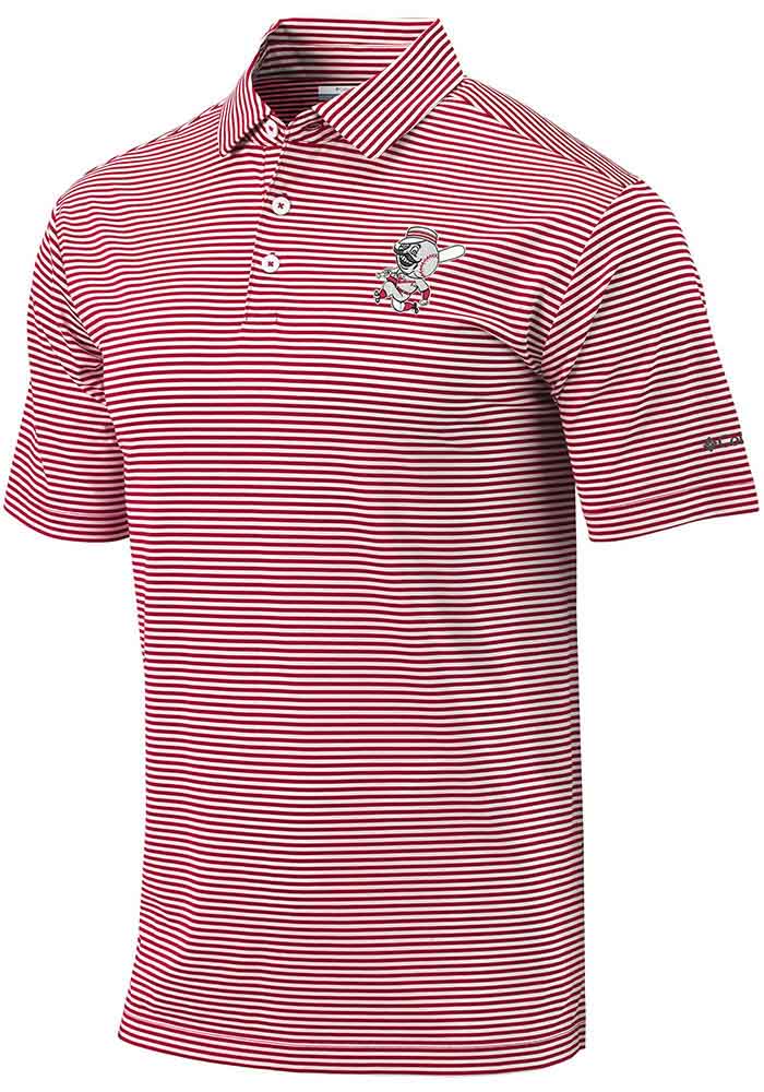 Columbia Cincinnati Reds Mens Invite Stripe Red Short Sleeve Polo