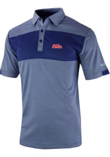 Columbia Ole Miss Rebels Mens Navy Blue Heat Seal Omni Wick Total Control Short Sleeve Polo