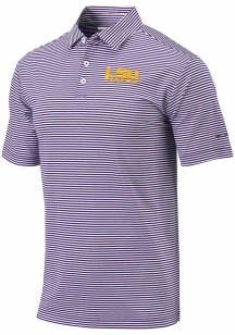 Columbia LSU Tigers Mens Purple Invite Stripe Short Sleeve Polo