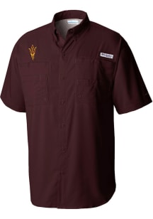 Columbia Arizona State Sun Devils Mens Maroon Tamiami Short Sleeve Dress Shirt