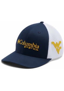 Columbia West Virginia Mountaineers Mens Navy Blue PFG Mesh Ball Cap Flex Hat