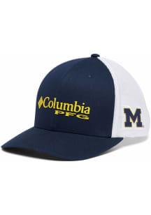 Columbia Michigan Wolverines PFG Mesh Snap Back Ball Cap Adjustable Hat - Navy Blue