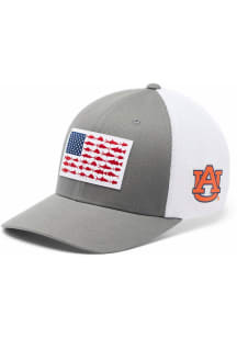 Columbia Auburn Tigers Mens Grey PFG Mesh Fish Flag Ball Cap Flex Hat