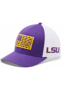 Columbia LSU Tigers Mens Purple PFG Mesh Fish Flag Ball Cap Flex Hat