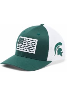 Columbia Michigan State Spartans Mens Green PFG Mesh Fish Flag Ball Cap Flex Hat