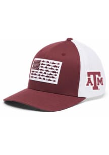 Columbia Texas A&amp;M Aggies Mens Maroon PFG Mesh Fish Flag Ball Cap Flex Hat