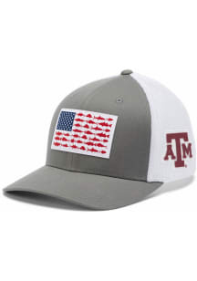 Columbia Texas A&amp;M Aggies Mens Grey PFG Mesh Fish Flag Ball Cap Flex Hat