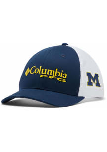 Columbia Michigan Wolverines Navy Blue Youth PFG Mesh Snap Back Ball Cap Youth Adjustable Hat