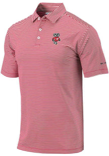 Mens Wisconsin Badgers Red Columbia Invite Stripe Short Sleeve Polo Shirt