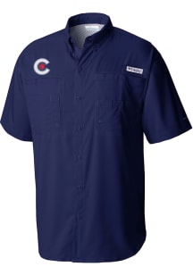 Columbia Chicago Cubs Mens Navy Blue Tamiami Short Sleeve Dress Shirt
