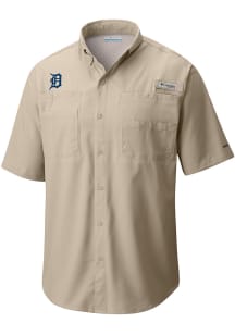 Columbia Detroit Tigers Mens Brown Tamiami Short Sleeve Dress Shirt