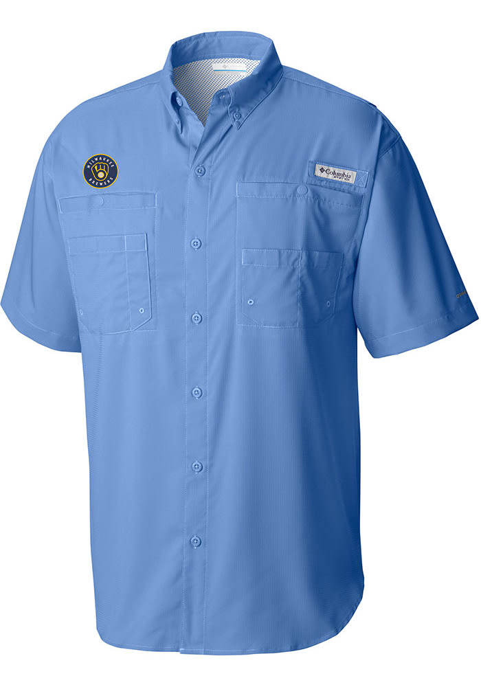Milwaukee Brewers Columbia Short Sleeve Tamiami Button Down Shirt