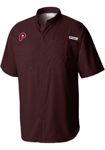 Columbia Philadelphia Phillies Mens Maroon Tamiami Short Sleeve Dress Shirt
