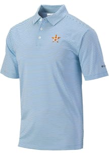 Columbia Houston Astros Mens Light Blue Invite Stripe Short Sleeve Polo