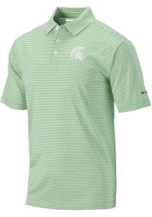 Mens Michigan State Spartans Green Columbia Invite Stripe Short Sleeve Polo Shirt