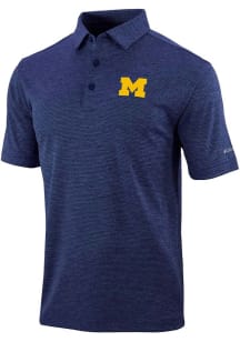 Mens Michigan Wolverines Navy Blue Columbia Set II Short Sleeve Polo Shirt