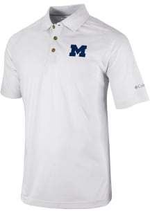 Mens Michigan Wolverines White Columbia Drive II Short Sleeve Polo Shirt