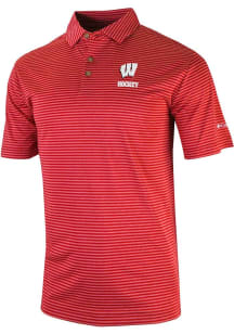 Mens Wisconsin Badgers Red Columbia Invite II Short Sleeve Polo Shirt