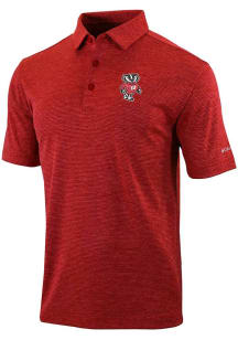 Mens Wisconsin Badgers Red Columbia Set II Short Sleeve Polo Shirt