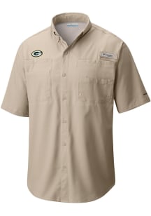 Columbia Green Bay Packers Mens Khaki Tamiami Short Sleeve Dress Shirt
