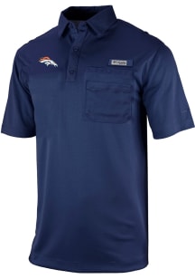Columbia Denver Broncos Mens Navy Blue Flycaster Short Sleeve Polo