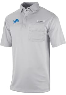 Columbia Detroit Lions Mens Grey Flycaster Short Sleeve Polo