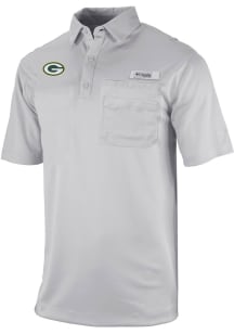 Columbia Green Bay Packers Mens Grey Flycaster Short Sleeve Polo